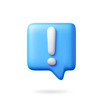 3D exclamation mark in white square chat bubble. Stock Illustration