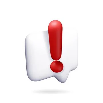 3D exclamation mark in white square chat bubble. Stock Illustration