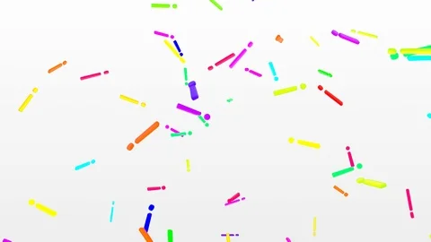 3D Exclamation Points Falling in Slow Motion Rainbow Colors White Backdrop Stock Footage 117056290