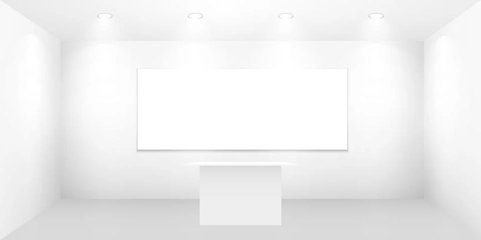 3D exhibition booth. White empty promotional stand with desk. Vector white empty Illustrazione stock