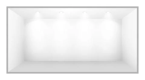 3D exhibition booth. White empty promotional stand with desk. Vector white empty 库存插图