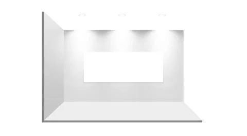 3D exhibition booth. White empty promotional stand with desk. Vector white empty Stock Illustration