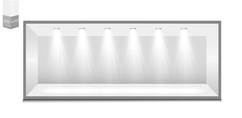 3D exhibition booth. White empty promotional stand with desk. Vector white empty Stock-Illustration
