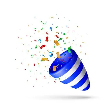 3D Exploding party popper with colorful confetti Illustrazione stock