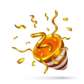 3D Exploding party popper with golden confetti Illustrazione stock