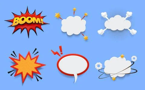 3D explosion. Comic bang. Boom cloud or blast bubble shape. Balloon talk sign Illustrazione stock