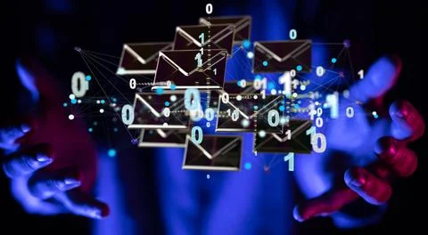 3d express envelope and parcel abstract technology background Stock Photos