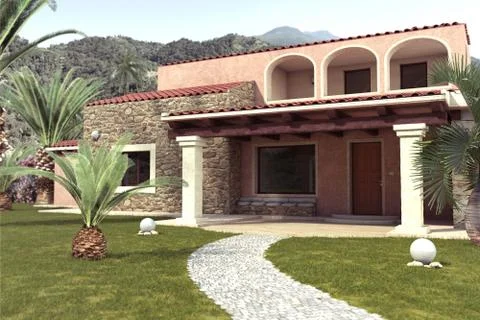 3d Exterior Render. Modern Villa 库存插图