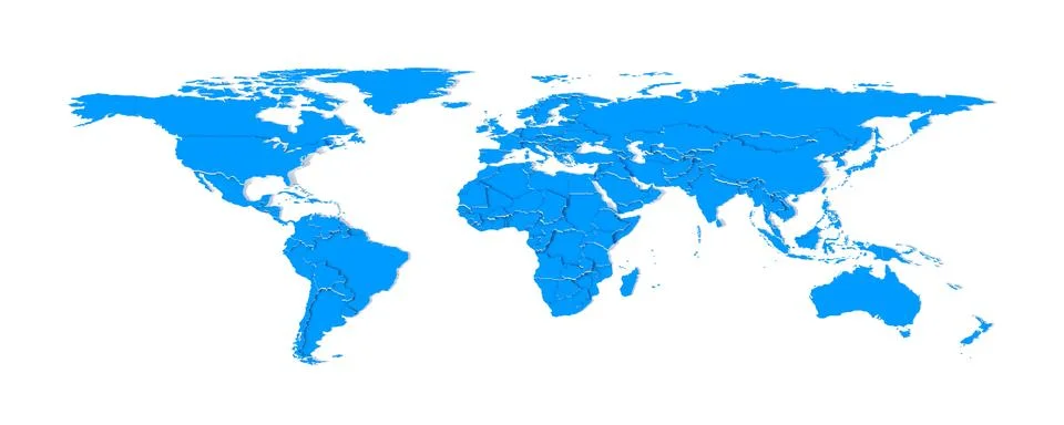3d extruded countries borders worldmap (blue) Stock Illustration