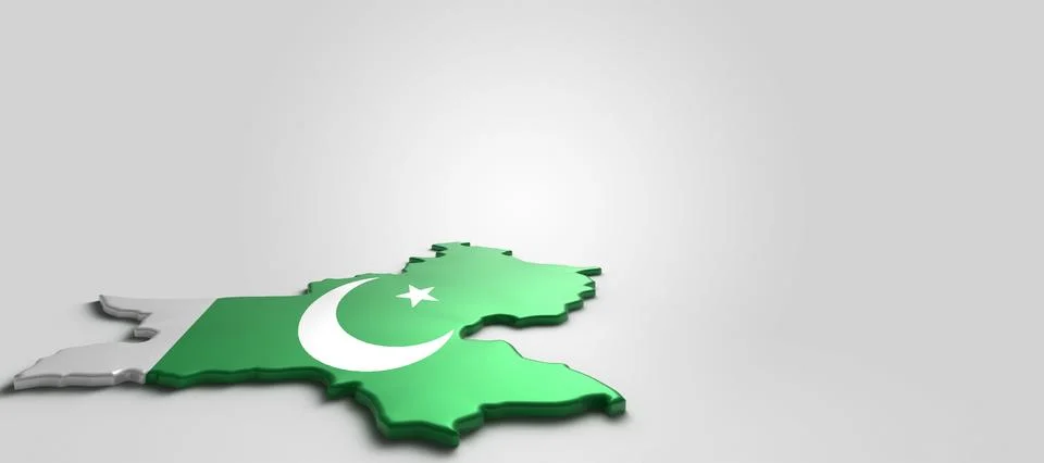 A 3D extruded map of Pakistan featuring its national flag design with the c.. Stock Photos