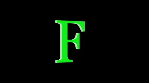 3d F letter logo loopable green color black background Illustrazione stock