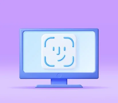 3D Face Recognition Icon on Computer Illustrazione stock