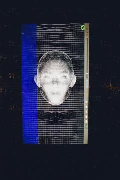 3D facial recognition data copy inside a smartphone concept. 3D hologram Stock Photos