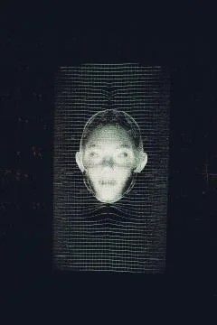 3D facial recognition data copy inside a smartphone concept. 3D hologram Foto stock