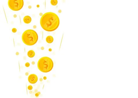 3d falling coins for banner design. Golden background. Flat illustration. Vector Stock Illustration