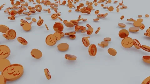 3D Falling Dollar Coins Landing on Clean White Floor Background Stock Footage 313067090