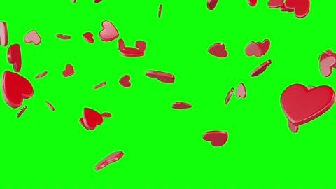 3d Falling Down Red Love Heart  Green Screen Stock Footage 220529872