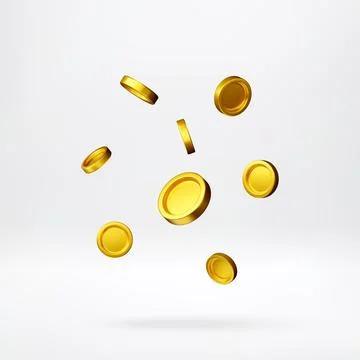 3D Falling golden coins on white Stock Illustration