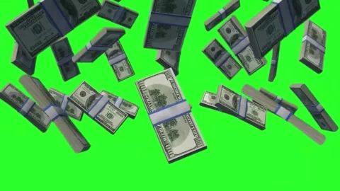 3D Falling Hundred Dollar Bundle Animation Currency On Green Screen Stock Footage 303383106
