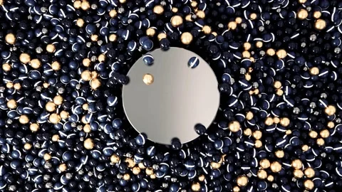 3D falling yellow balls into the abstract reservoir with many dark purple small Stock Footage 149202808