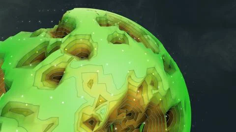 3D fantasy illustration rendering of abstract alien green topography planet Illustrazione stock