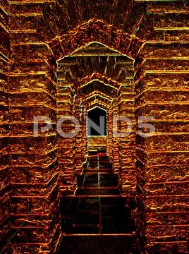 3d fantasy red stone archway illustration Stock Illustration