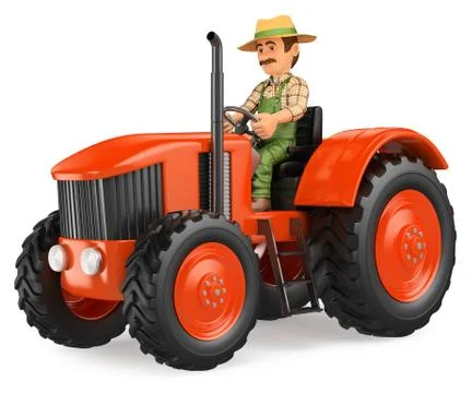 3D Farmer driving a tractor Stock Illustration