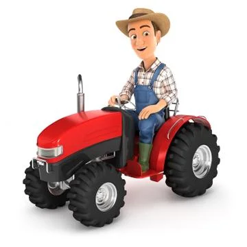 3d farmer driving tractor Stock Illustration