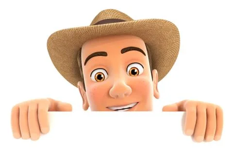3d farmer hiding behind white wall Illustrazione stock