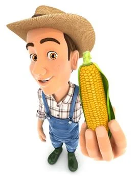 3d farmer holding corn cob Illustrazione stock