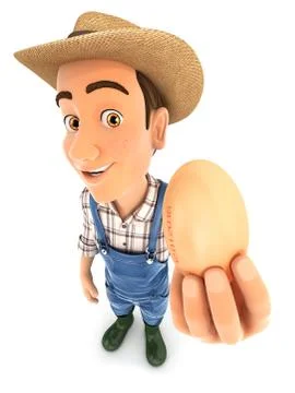 3d farmer holding an egg Stock Illustration