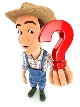 3d farmer holding a question mark icon Stock Illustration