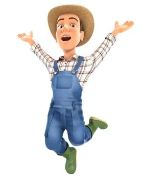 3d farmer is jumping Stock Illustration
