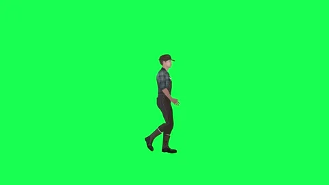 3d farmer man walking left angle isolated green screen Video stock 257685619