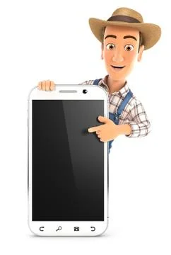 3d farmer pointing to blank smartphone Stock Illustration