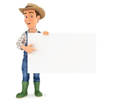 3d farmer pointing empty board Stock Illustration