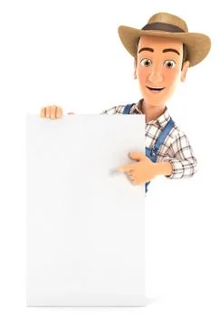 3d farmer pointing to vertical board Stock Illustration