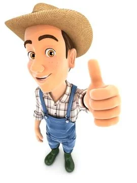 3d farmer positive pose with thumb up Stock Illustration