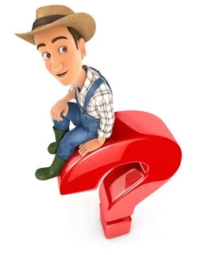 3d farmer sitting on top of question mark Stock Illustration