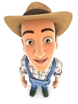 3d farmer standing and looking up at camera Illustrazione stock