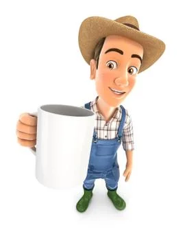 3d farmer standing with cup Illustrazione stock