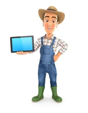3d farmer standing with a tablet Stock Illustration
