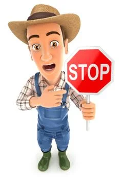 3d farmer stop sign Stock Illustration