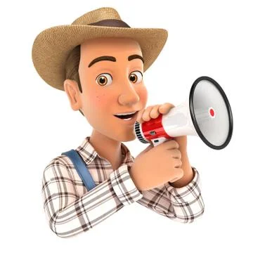 3d farmer talking into megaphone Stock Illustration