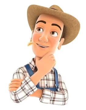 3d farmer thinking Illustrazione stock