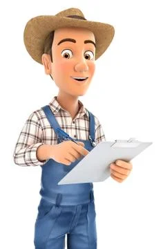 3d farmer writing on notepad Stock Illustration