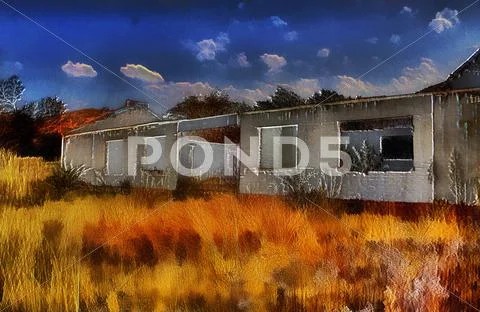 3d farmhouse ruins Stock Illustration