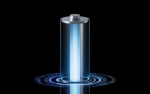3D fast charge battery on black background, energy technology concept, 3d r.. Illustrazione stock