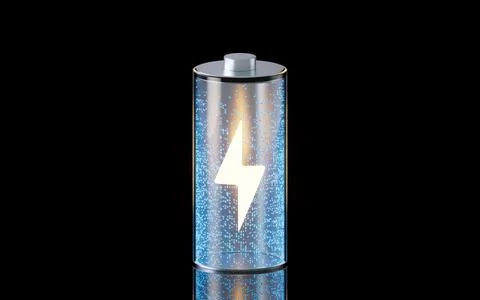 3D fast charge battery on black background, energy technology concept, 3d r.. Illustrazione stock