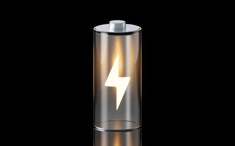 3D fast charge battery on black background, energy technology concept, 3d r.. Illustrazione stock